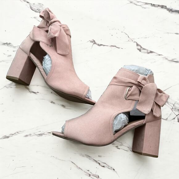 JustFab Womens Shoes Size 6.5 Karine Blush Pink Peep Toe Bootie Ties NEW Bows - Picture 5 of 12